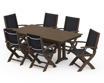 Coastal Folding Arm Chair 7-Piece Farmhouse Dining Set with Trestle Legs