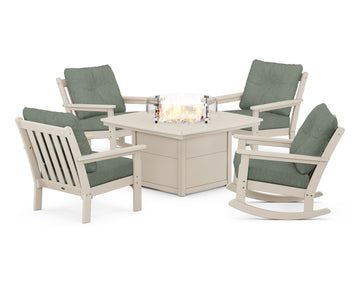 Vineyard 5-Piece Deep Seating Rocking Chair Conversation Set with Fire Pit Table