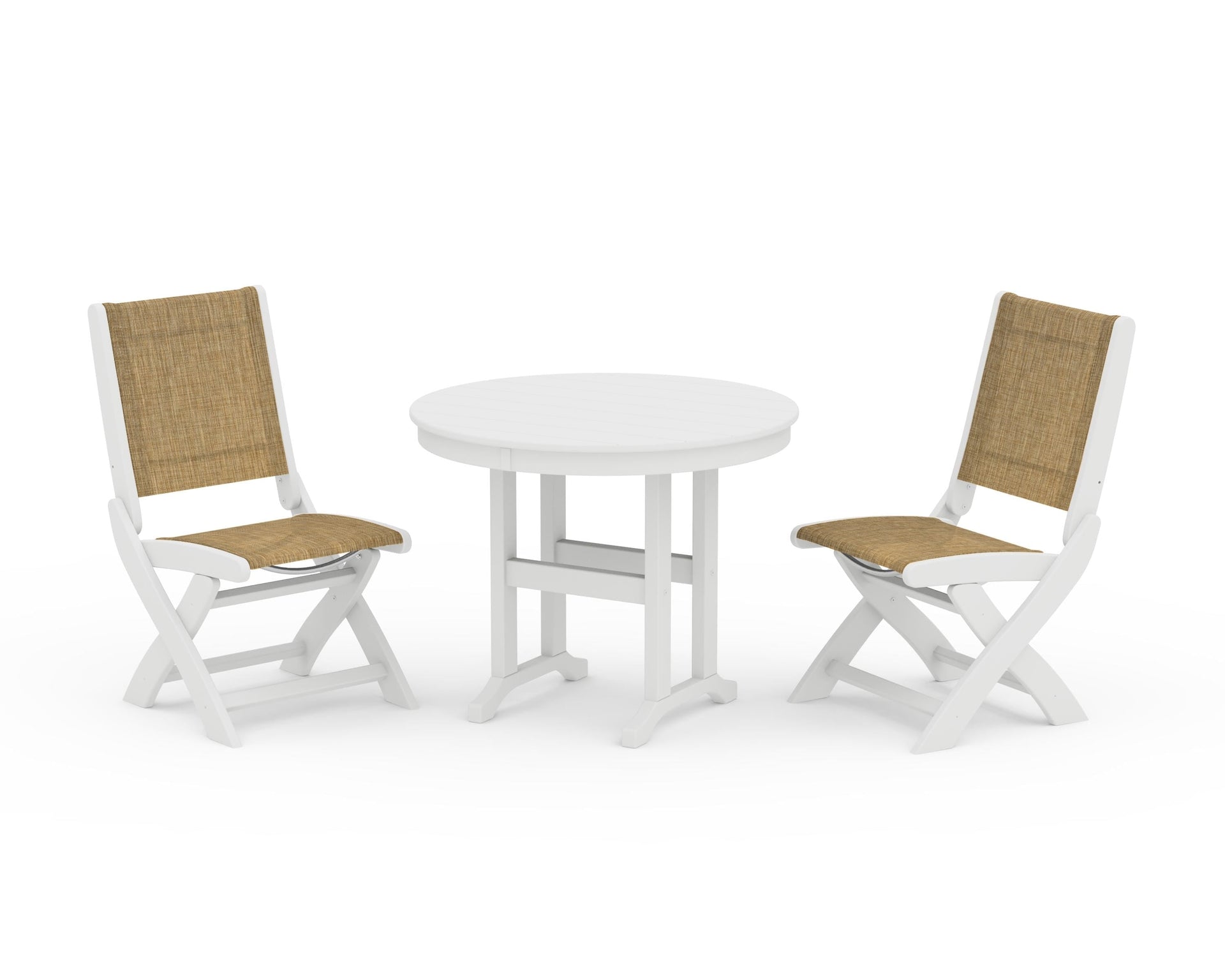 Coastal Folding Side Chair 3-Piece Round Dining Set
