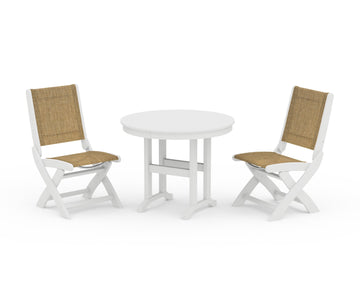 Coastal Folding Side Chair 3-Piece Round Dining Set