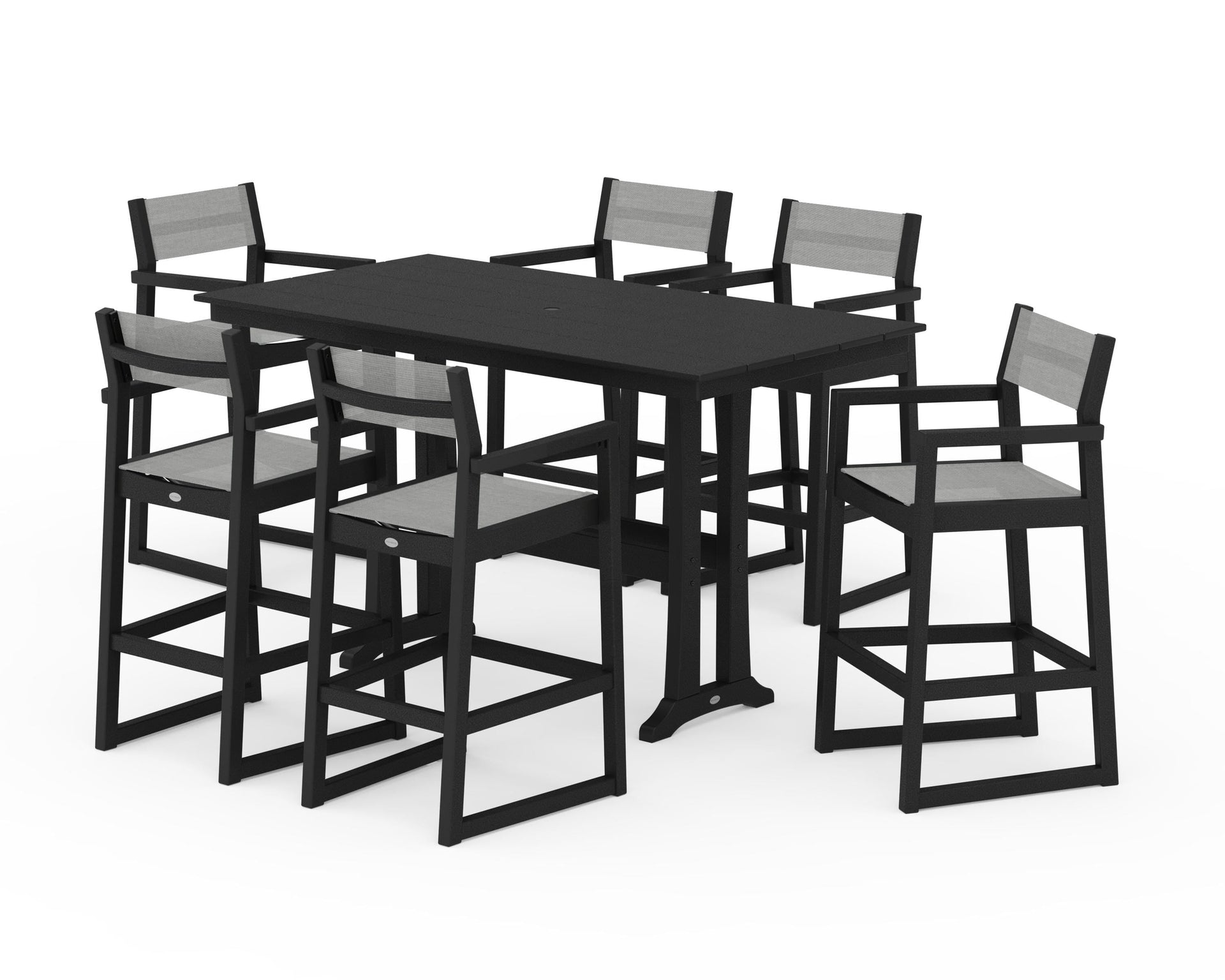 EDGE Sling Arm Chair 7-Piece Farmhouse Bar Set with Trestle Legs