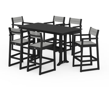 EDGE Sling Arm Chair 7-Piece Farmhouse Bar Set with Trestle Legs