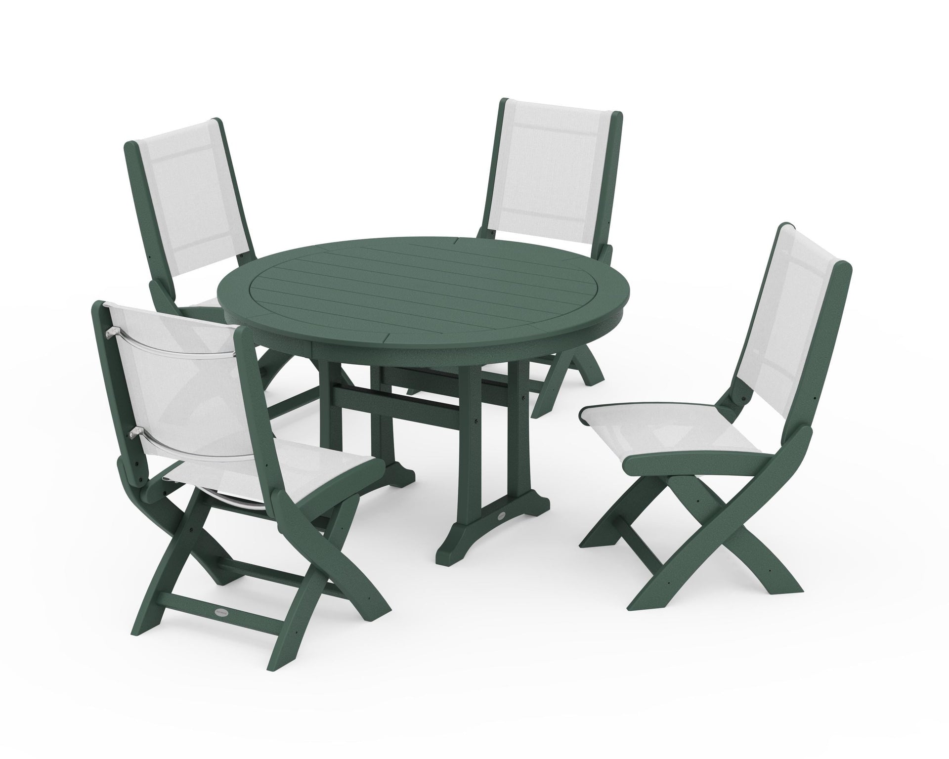 Coastal Folding Side Chair 5-Piece Round Dining Set With Trestle Legs