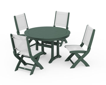 Coastal Folding Side Chair 5-Piece Round Dining Set With Trestle Legs