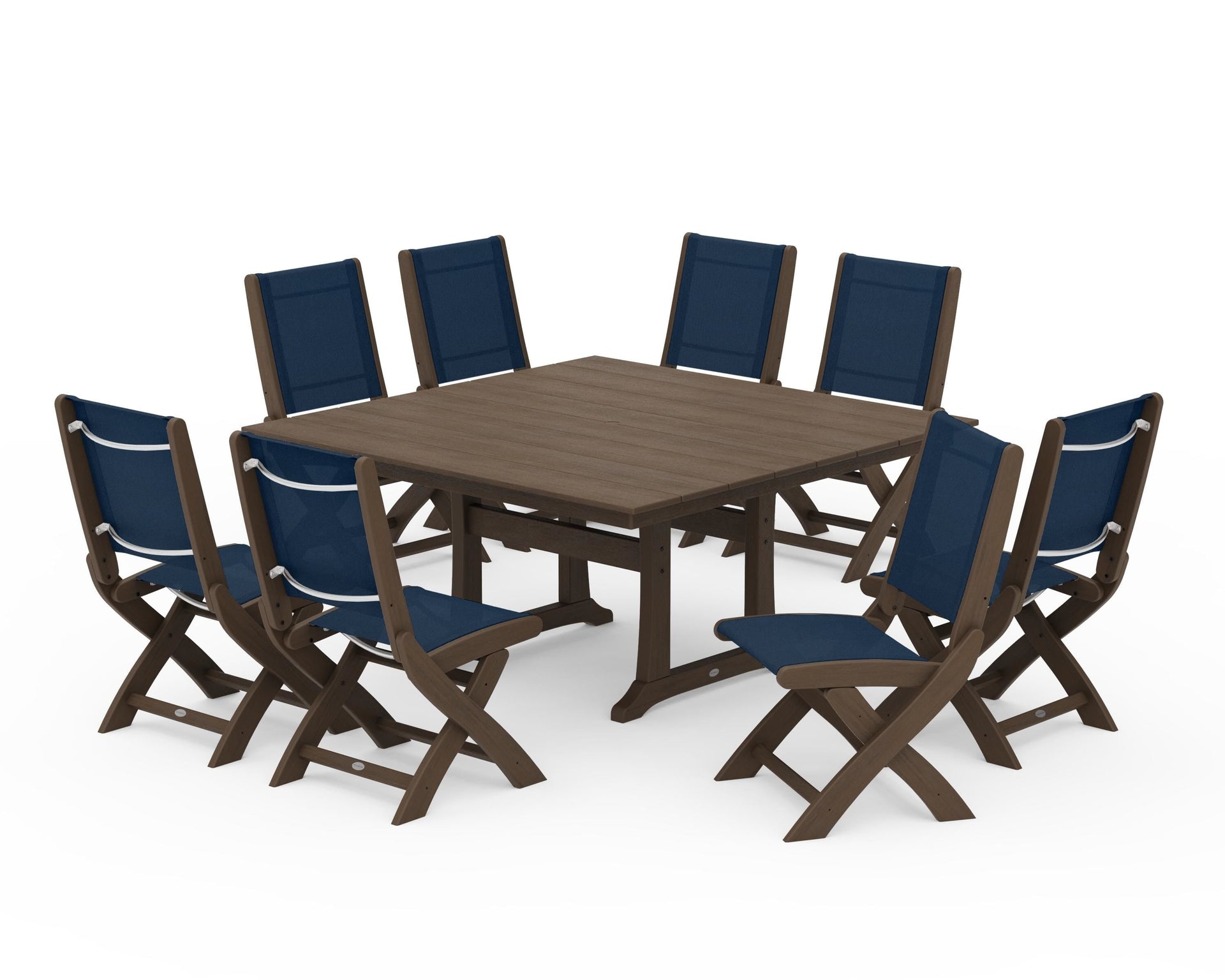 Coastal Folding Side Chair 9-Piece Dining Set with Trestle Legs