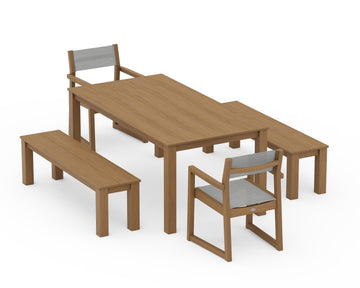 EDGE Sling Arm Chair 5-Piece Parsons Dining Set with Benches