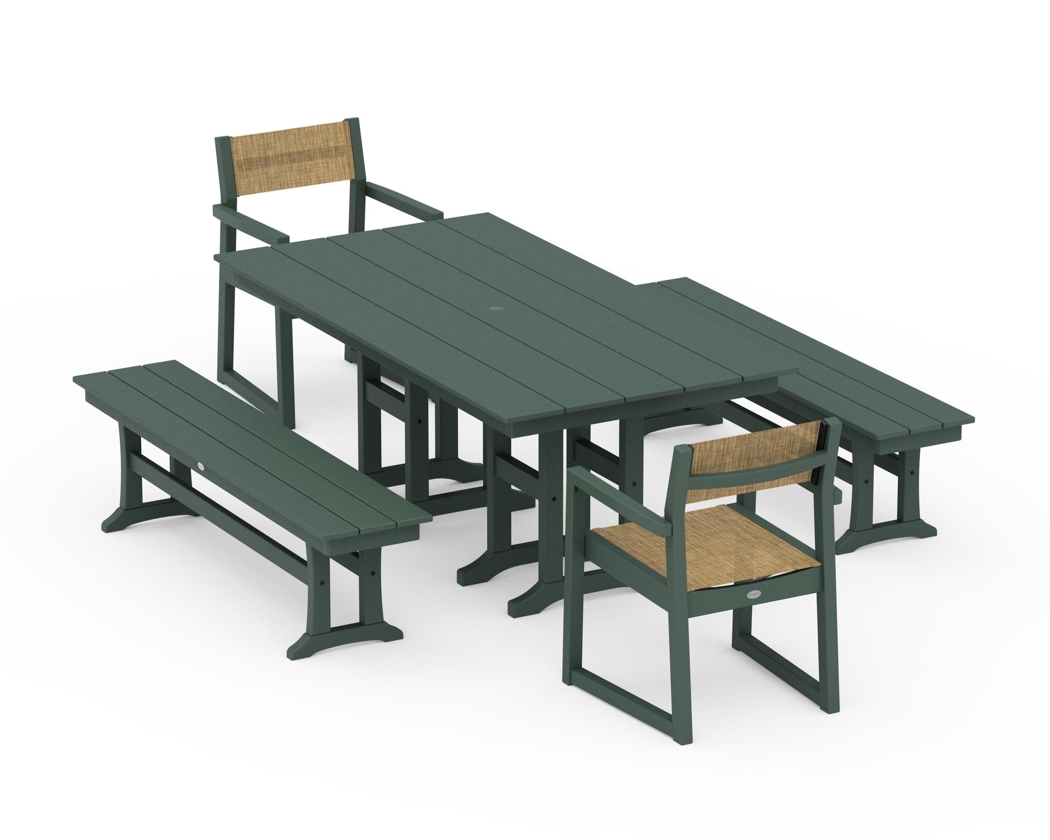 EDGE Sling Arm Chair 5-Piece Farmhouse Dining Set with Benches