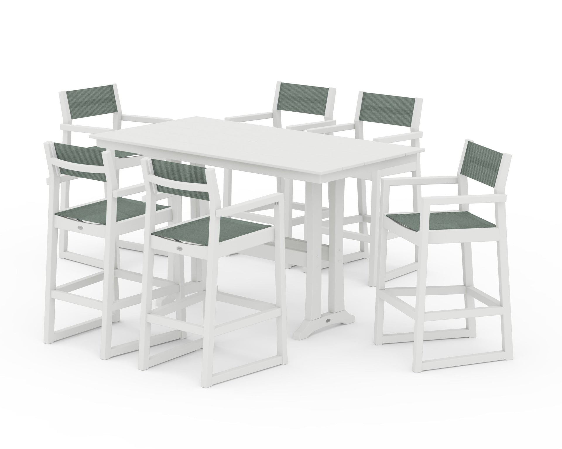 EDGE Sling Arm Chair 7-Piece Farmhouse Bar Set with Trestle Legs