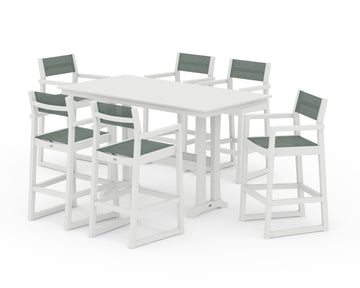 EDGE Sling Arm Chair 7-Piece Farmhouse Bar Set with Trestle Legs