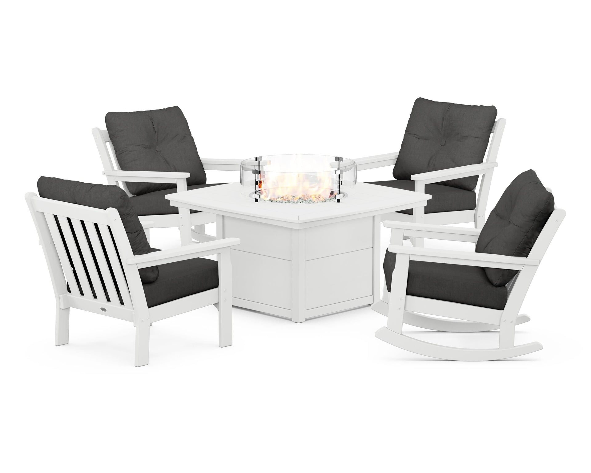 Vineyard 5-Piece Deep Seating Rocking Chair Conversation Set with Fire Pit Table