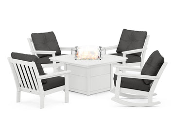 Vineyard 5-Piece Deep Seating Rocking Chair Conversation Set with Fire Pit Table