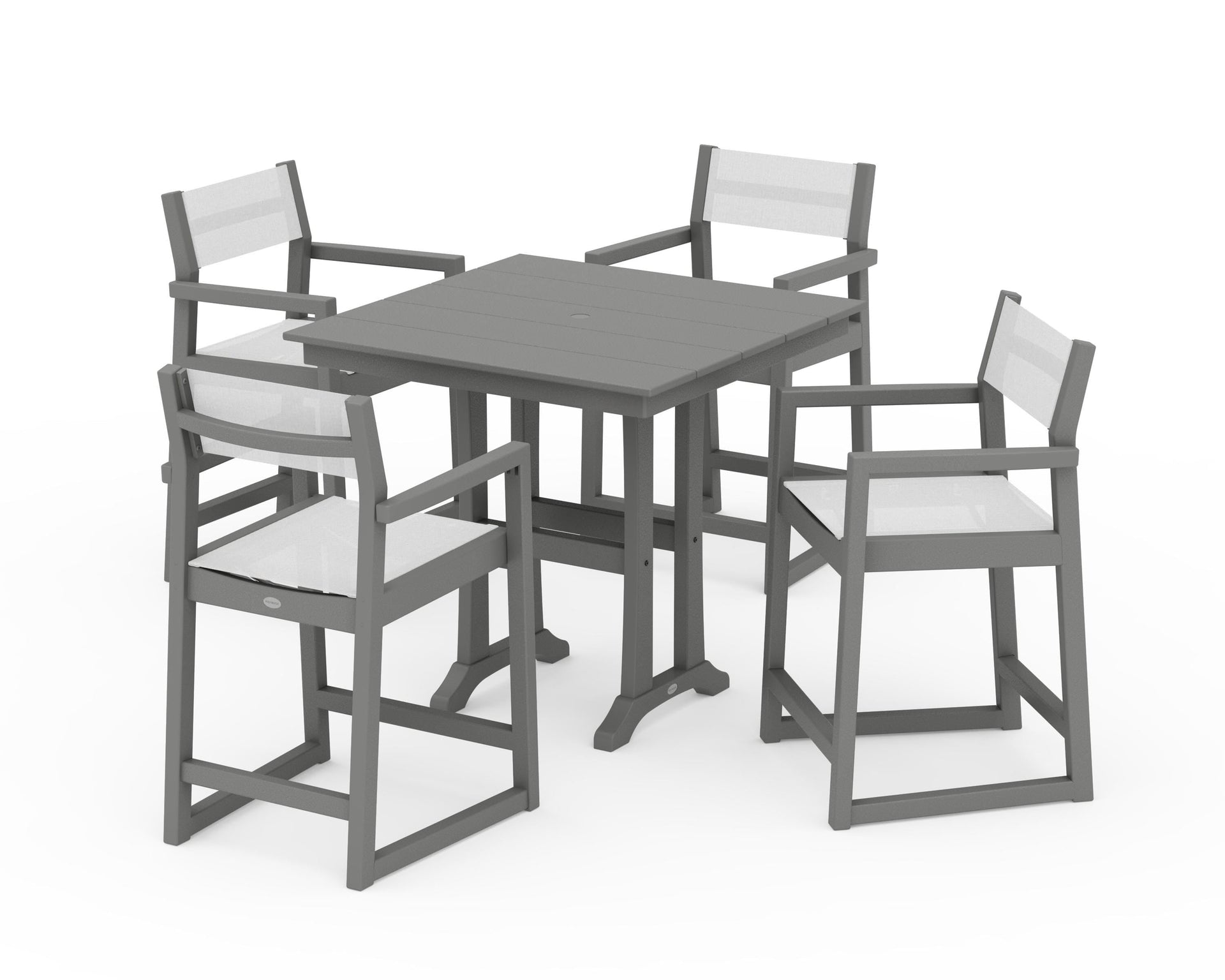 EDGE Sling Arm Chair 5-Piece Farmhouse Counter Set with Trestle Legs