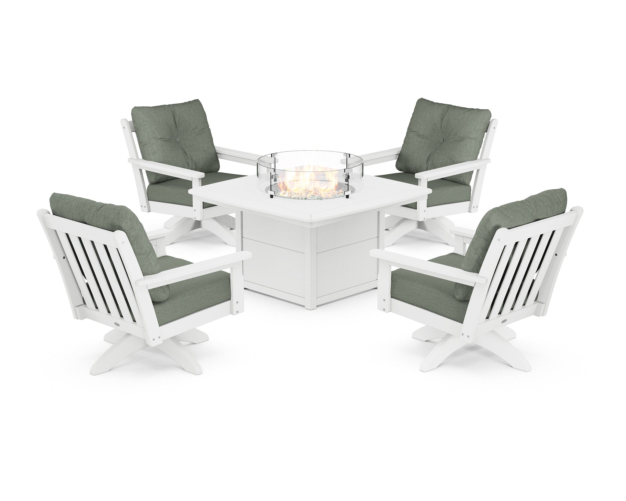 Vineyard 5-Piece Deep Seating Swivel Conversation Set with Fire Pit Table