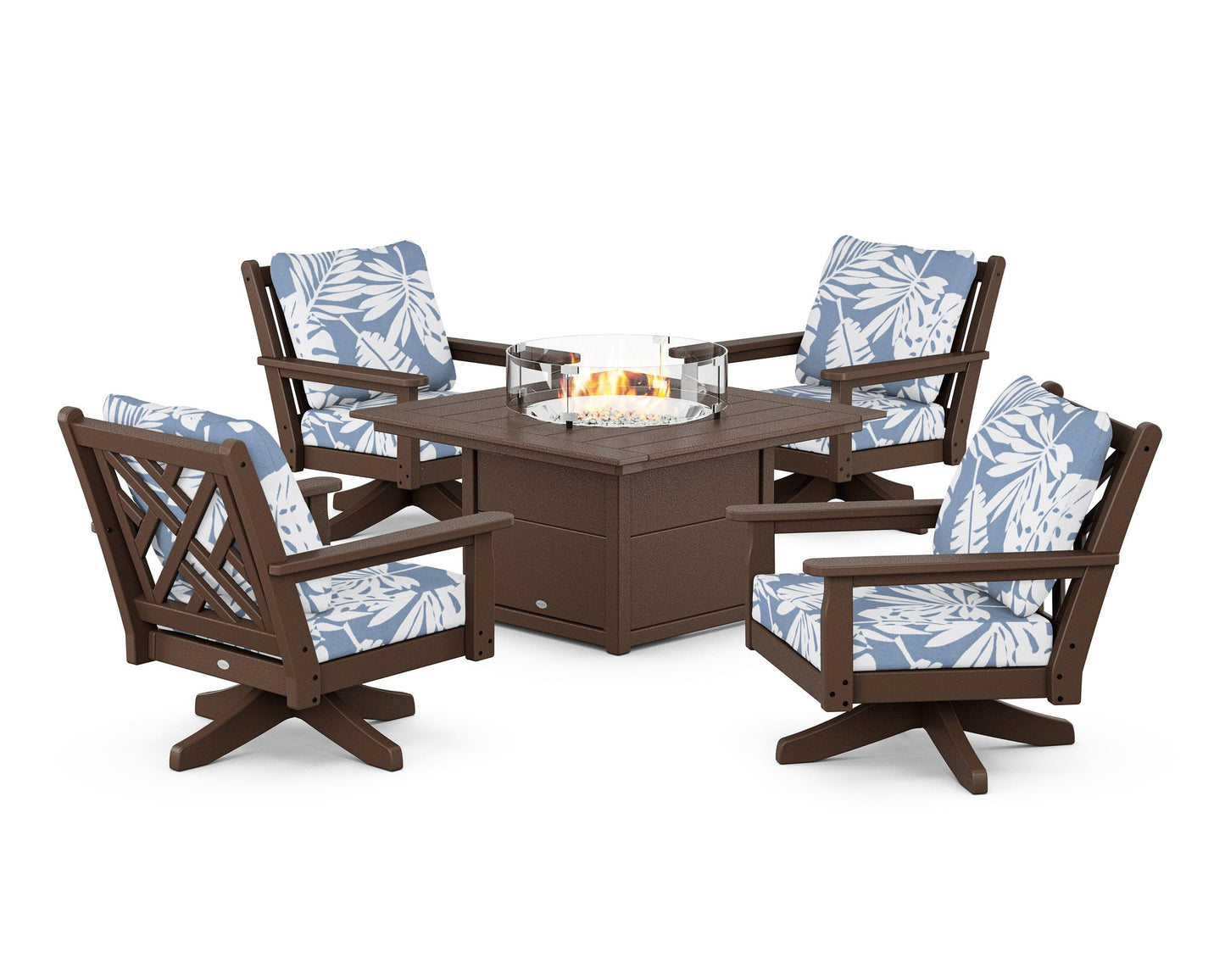 Chippendale 5-Piece Deep Seating Swivel Conversation Set with Fire Pit Table