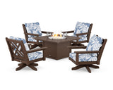 Chippendale 5-Piece Deep Seating Swivel Conversation Set with Fire Pit Table