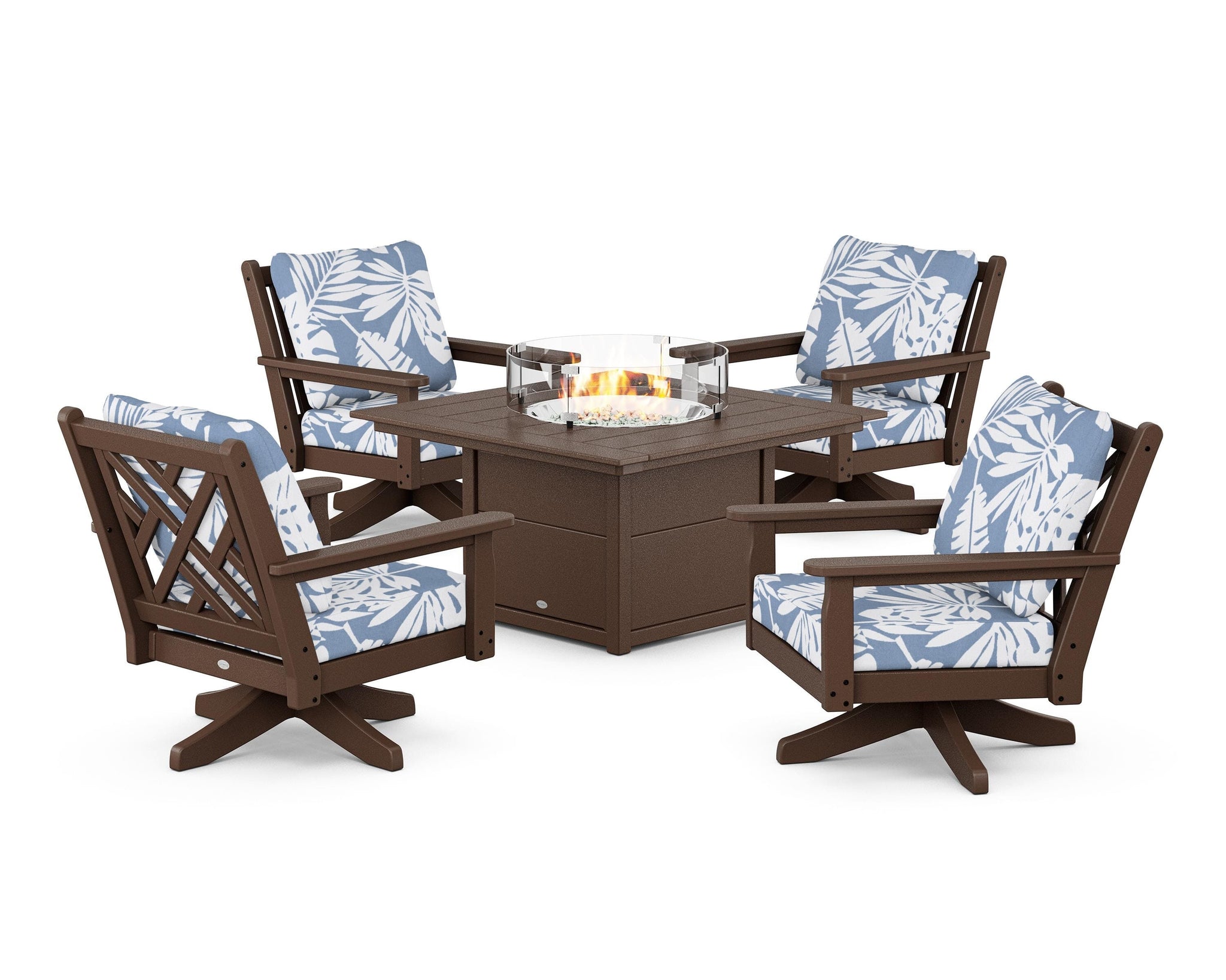 Chippendale 5-Piece Deep Seating Swivel Conversation Set with Fire Pit Table