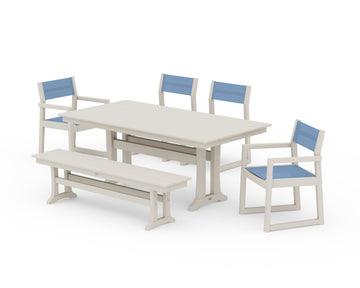 EDGE Sling 6-Piece Farmhouse Dining Set With Trestle Legs