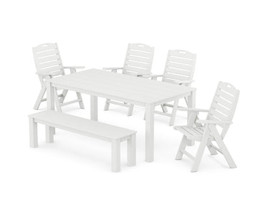 Nautical Folding Highback Chair 6-Piece Parsons Dining Set with Bench