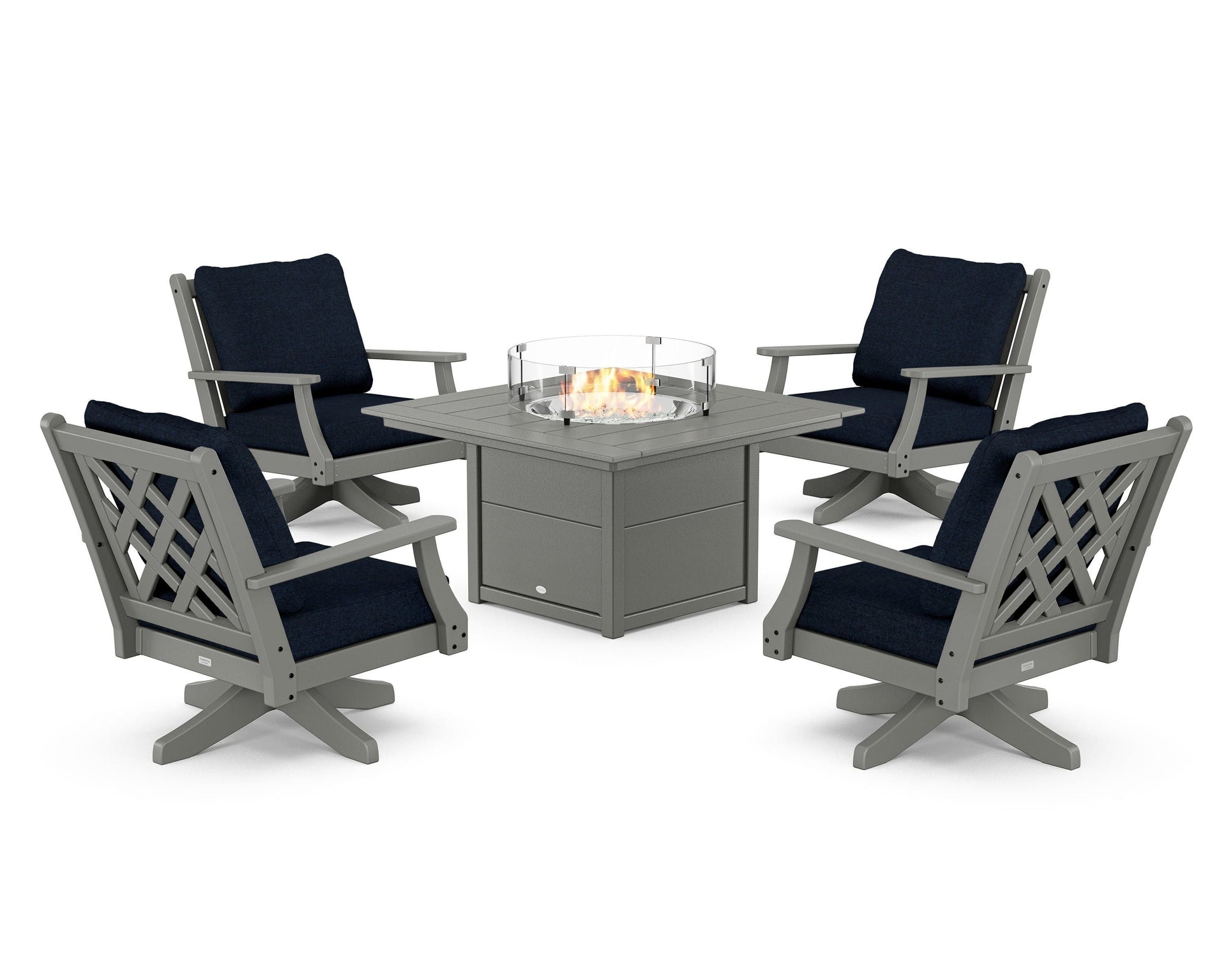Wovendale 5-Piece Deep Seating Swivel Conversation Set with Fire Pit Table
