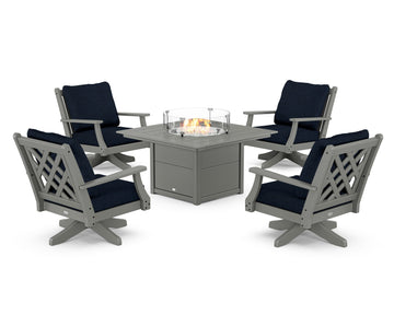 Wovendale 5-Piece Deep Seating Swivel Conversation Set with Fire Pit Table