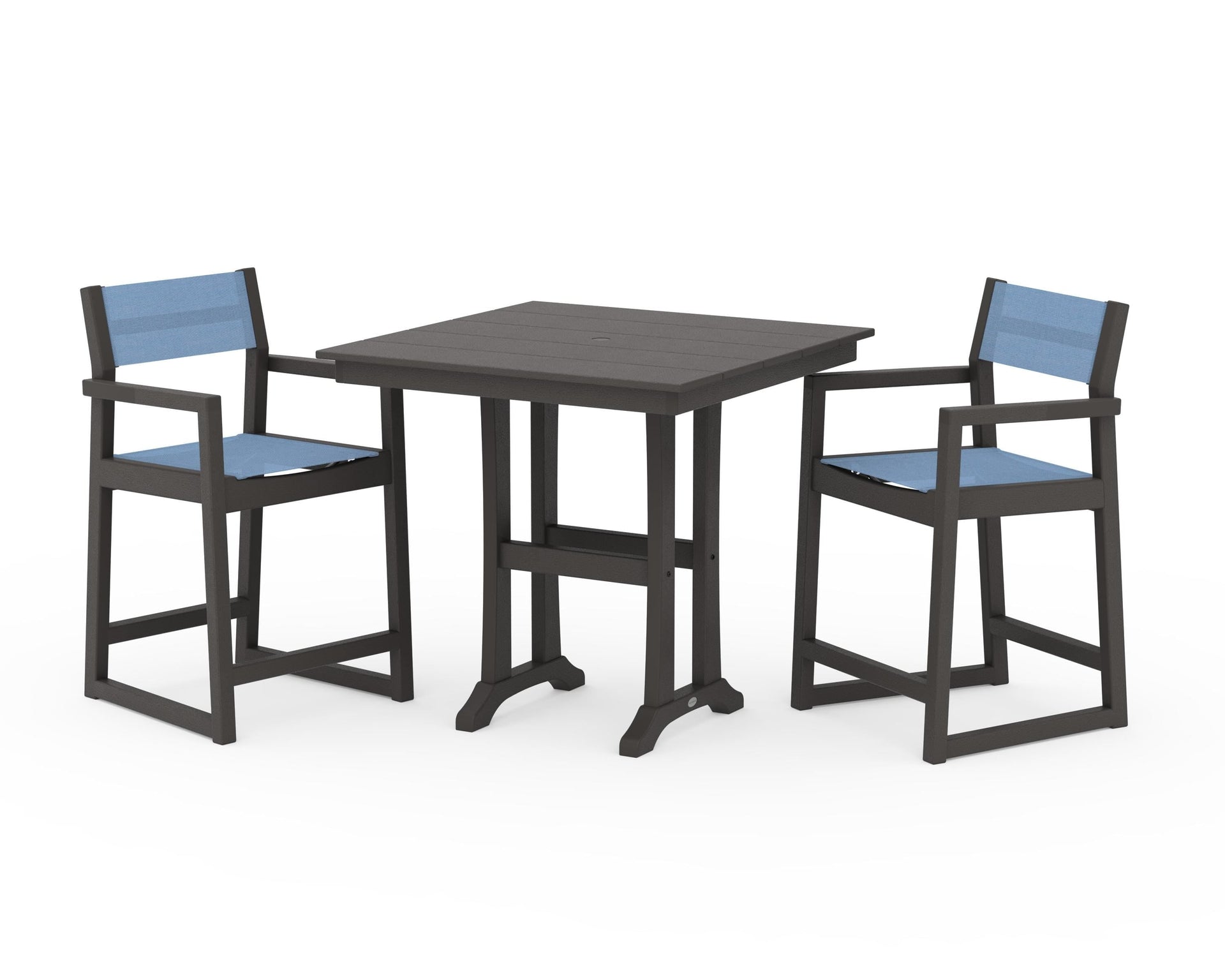 EDGE Sling Arm Chair 3-Piece Farmhouse Counter Set with Trestle Legs