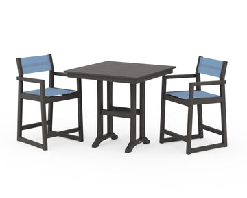 EDGE Sling Arm Chair 3-Piece Farmhouse Counter Set with Trestle Legs