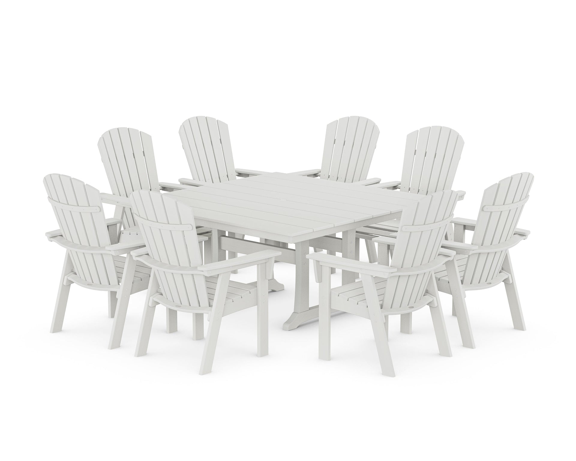 Nautical Curveback Adirondack 9-Piece Square Dining Set with Trestle Legs