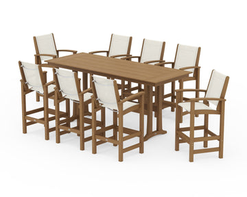 Coastal 9-Piece Farmhouse Bar Set with Trestle Legs