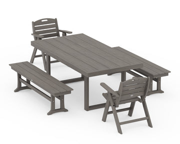 Nautical Folding Highback 5-Piece Dining Set with Trestle Legs