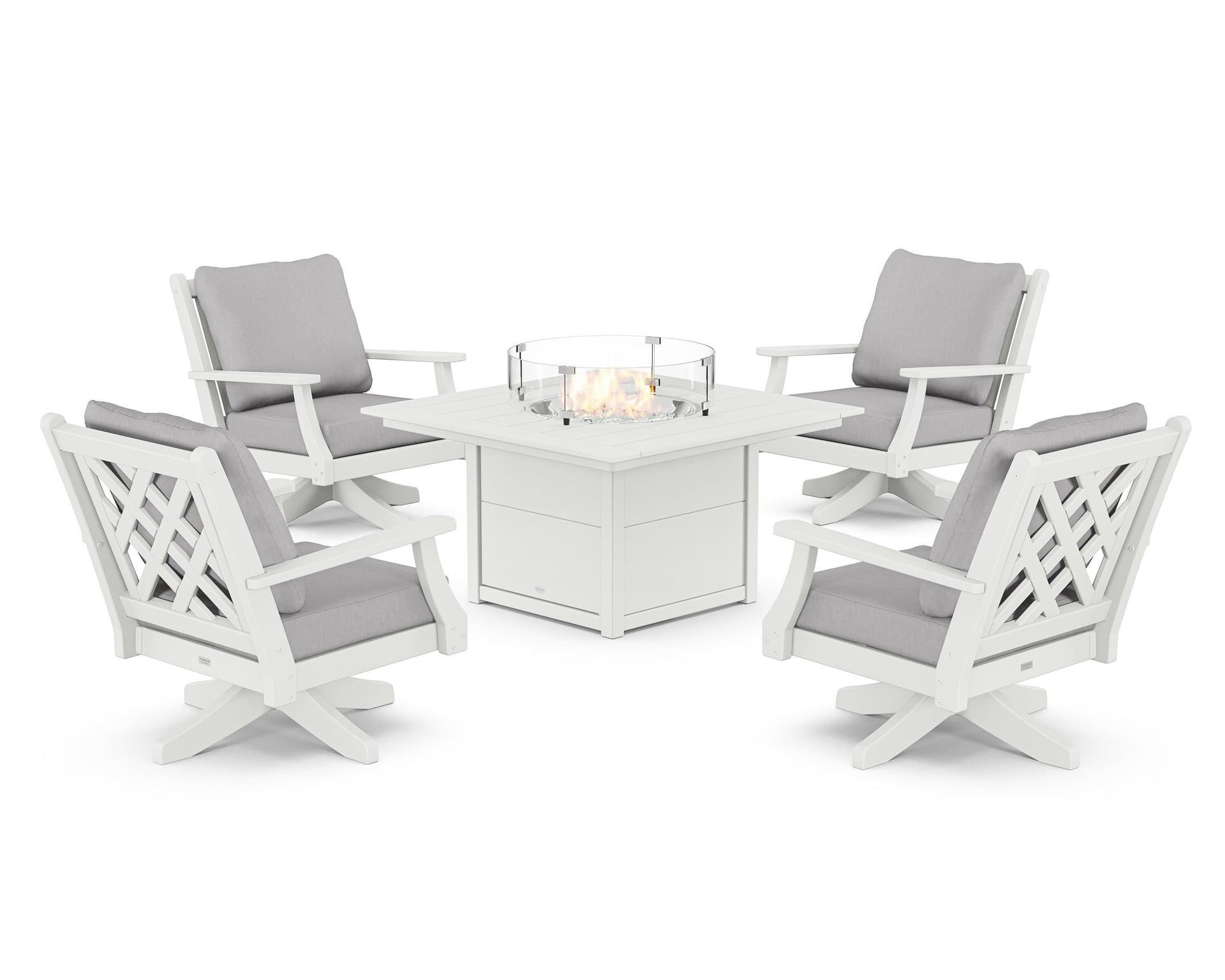 Wovendale 5-Piece Deep Seating Swivel Conversation Set with Fire Pit Table