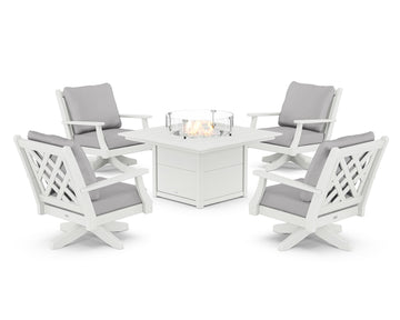 Wovendale 5-Piece Deep Seating Swivel Conversation Set with Fire Pit Table