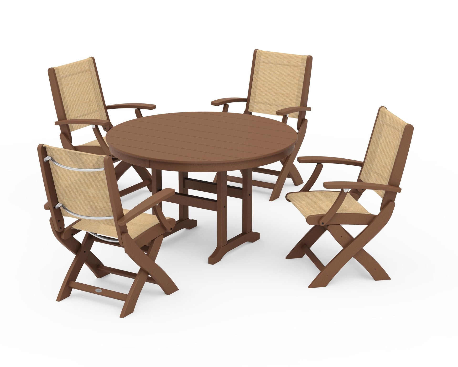 Coastal Folding Chair 5-Piece Round Dining Set