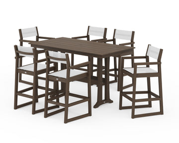 EDGE Sling Arm Chair 7-Piece Farmhouse Bar Set with Trestle Legs