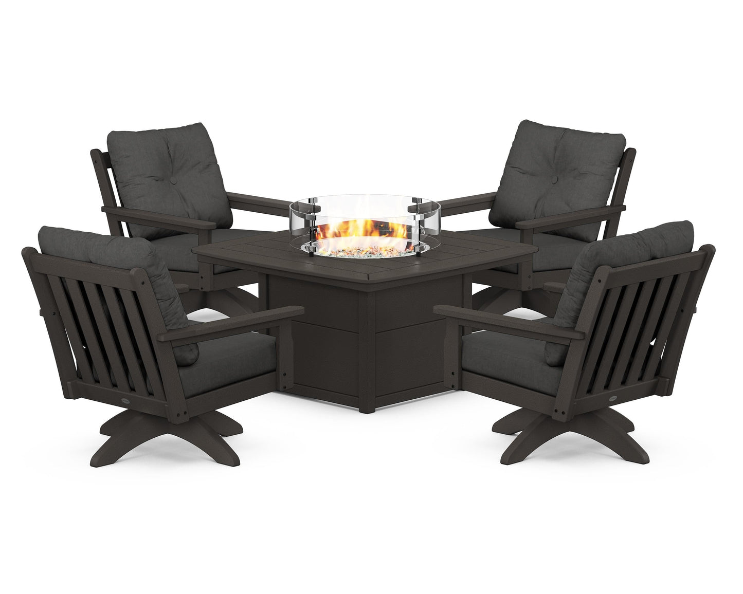 Vineyard 5-Piece Deep Seating Swivel Conversation Set with Fire Pit Table