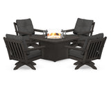 Vineyard 5-Piece Deep Seating Swivel Conversation Set with Fire Pit Table