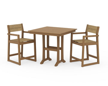 EDGE Sling Arm Chair 3-Piece Farmhouse Counter Set with Trestle Legs
