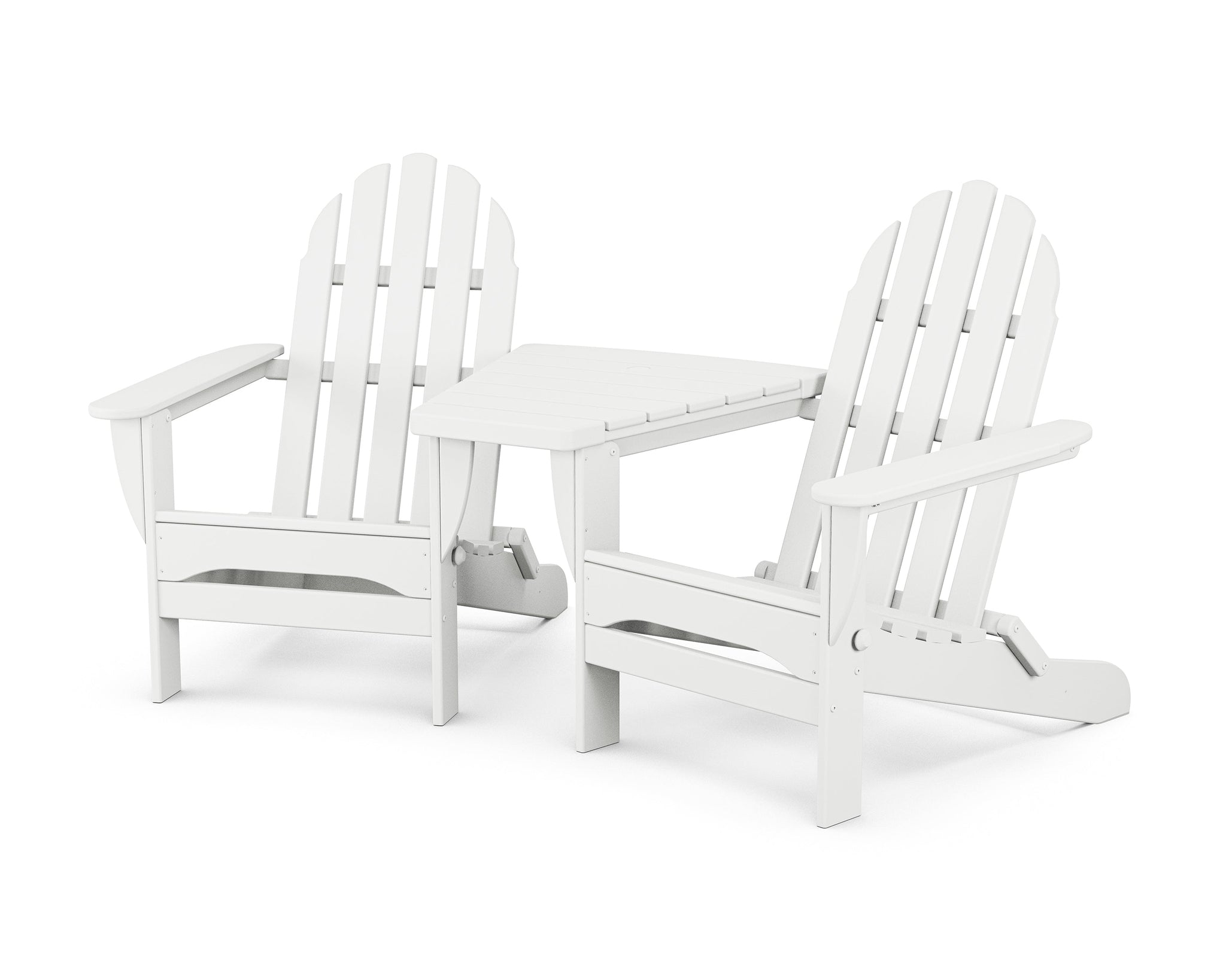 Classic Folding Adirondacks with Angled Connecting Table