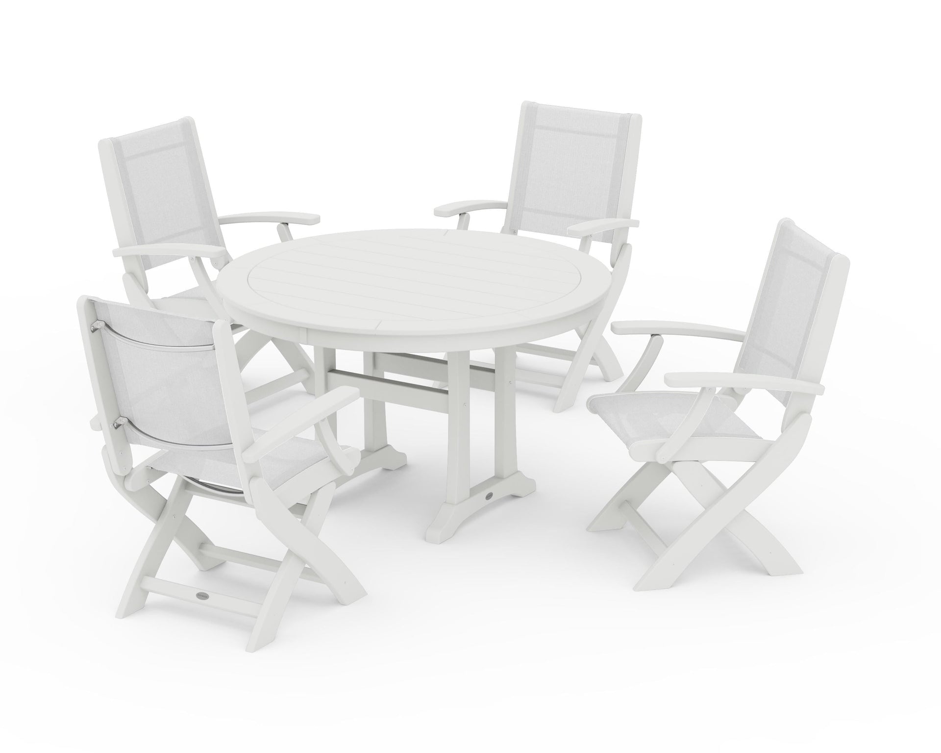 Coastal Folding Chair 5-Piece Round Dining Set with Trestle Legs