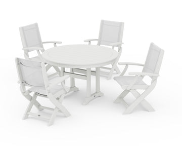 Coastal Folding Chair 5-Piece Round Dining Set with Trestle Legs