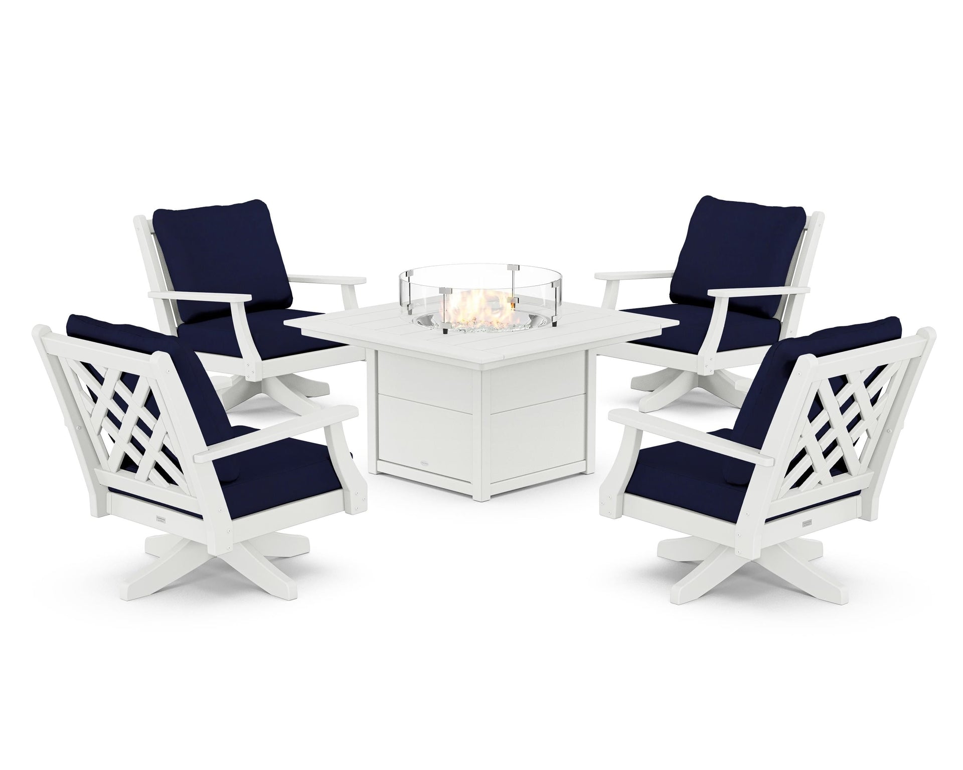 Wovendale 5-Piece Deep Seating Swivel Conversation Set with Fire Pit Table