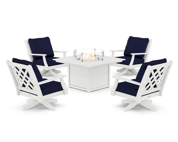 Wovendale 5-Piece Deep Seating Swivel Conversation Set with Fire Pit Table