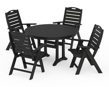 Nautical Highback Chair 5-Piece Round Dining Set with Trestle Legs