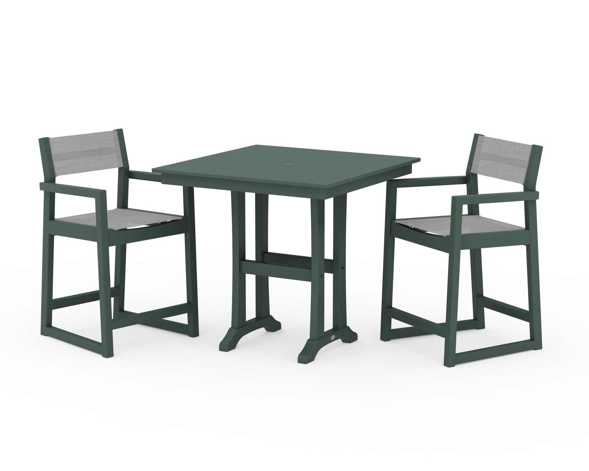 EDGE Sling Arm Chair 3-Piece Farmhouse Counter Set with Trestle Legs