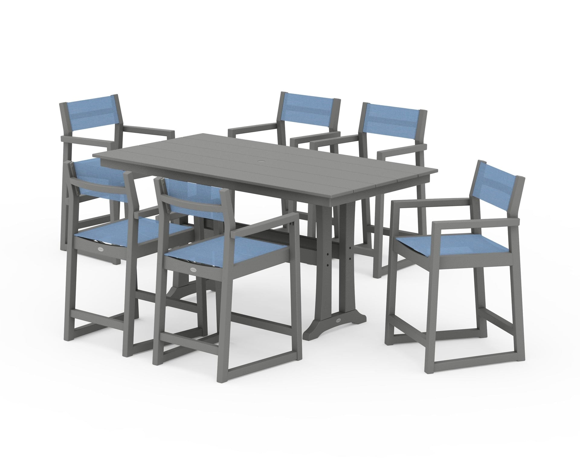 EDGE Sling Arm Chair 7-Piece Farmhouse Counter Set with Trestle Legs