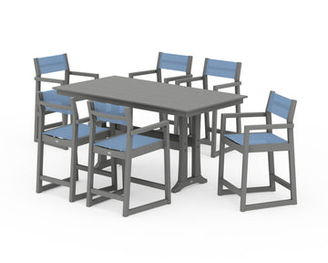 EDGE Sling Arm Chair 7-Piece Farmhouse Counter Set with Trestle Legs