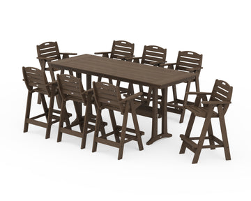 Nautical 9-Piece Farmhouse Bar Set with Trestle Legs