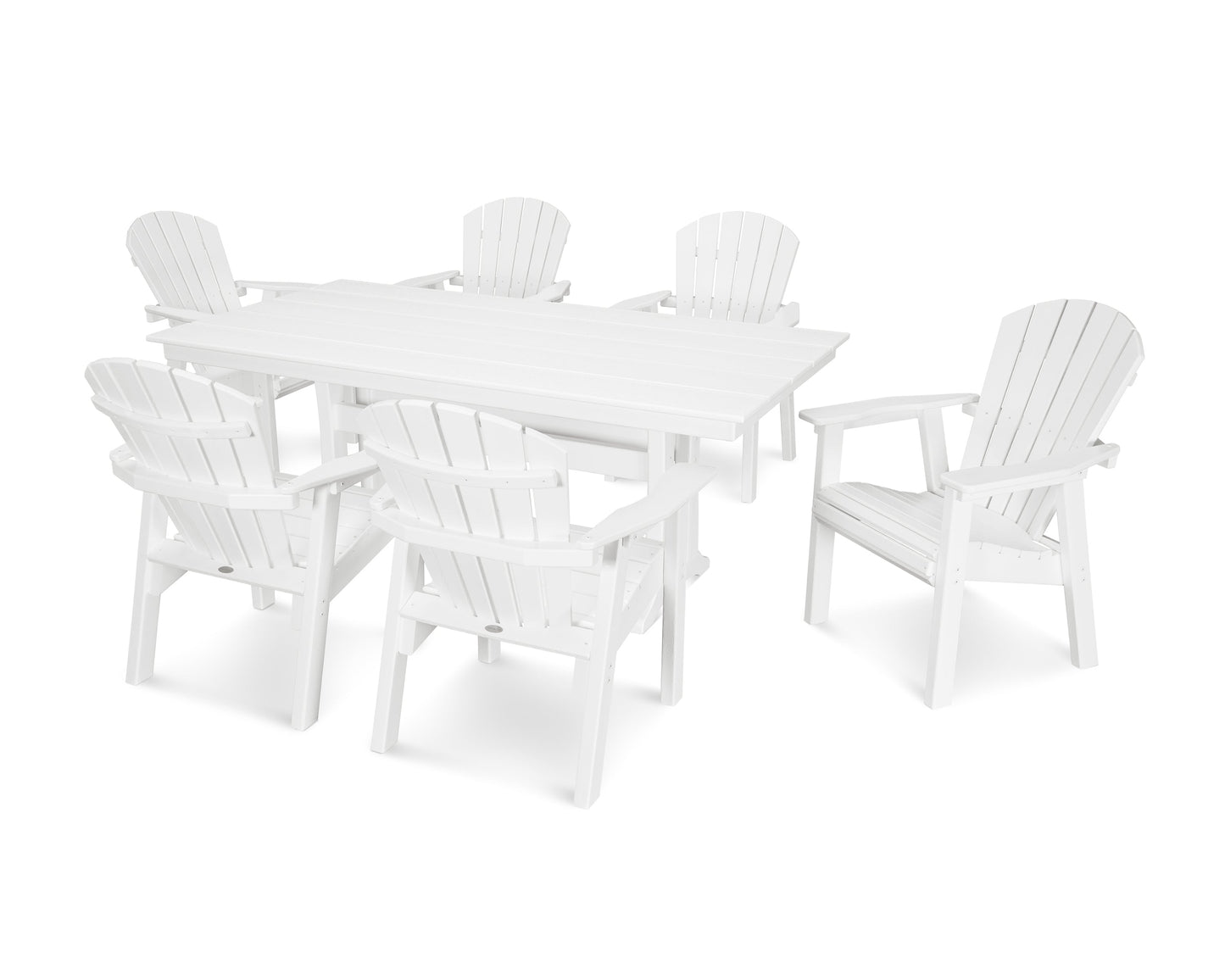 Seashell 7-Piece Farmhouse Dining Set with Trestle Legs