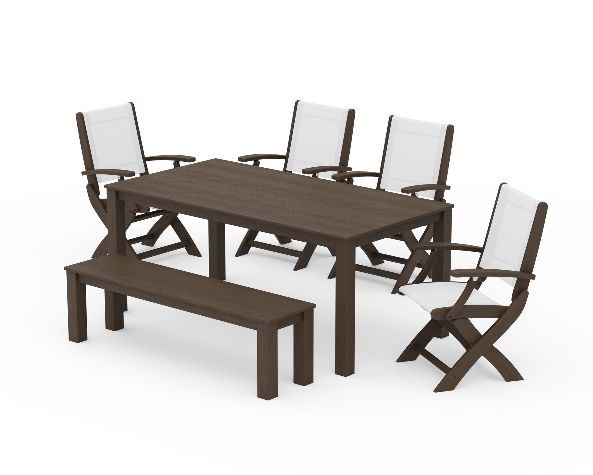 Coastal Folding Chair 6-Piece Parsons Dining Set with Bench