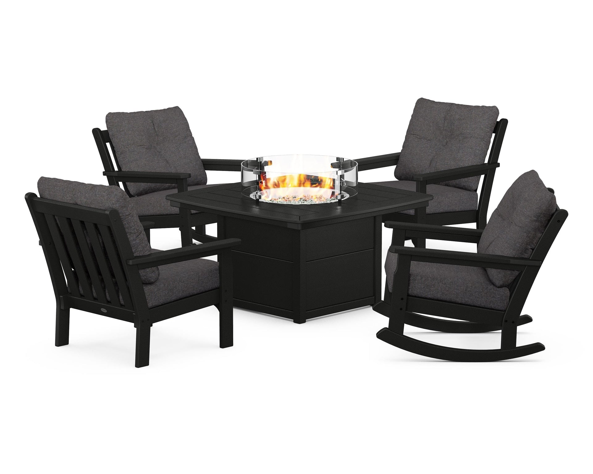 Vineyard 5-Piece Deep Seating Rocking Chair Conversation Set with Fire Pit Table