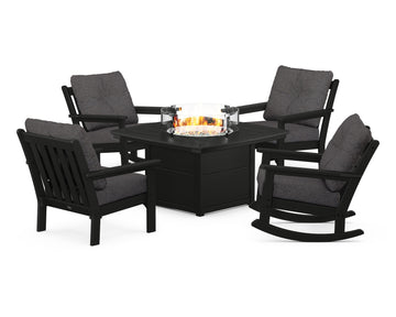 Vineyard 5-Piece Deep Seating Rocking Chair Conversation Set with Fire Pit Table